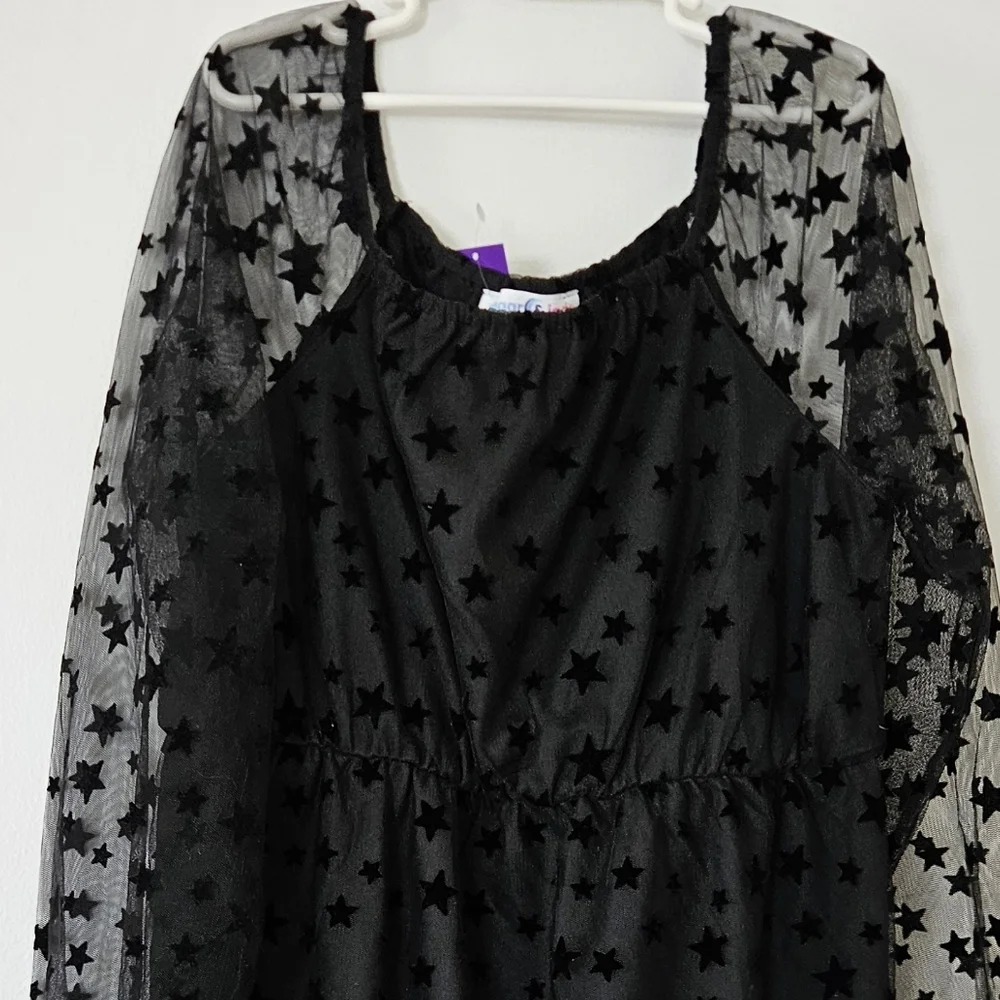 Sugar & Jade Girls Dress L 12-14 Celestial Star Whimsigoth Mesh Ruffle Sheer